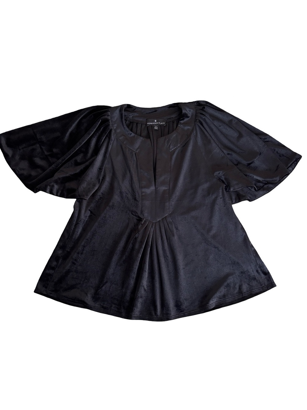 Pomander Place Tuckernuck Black Pleated Velvet Top Batwing Sleeves Holiday